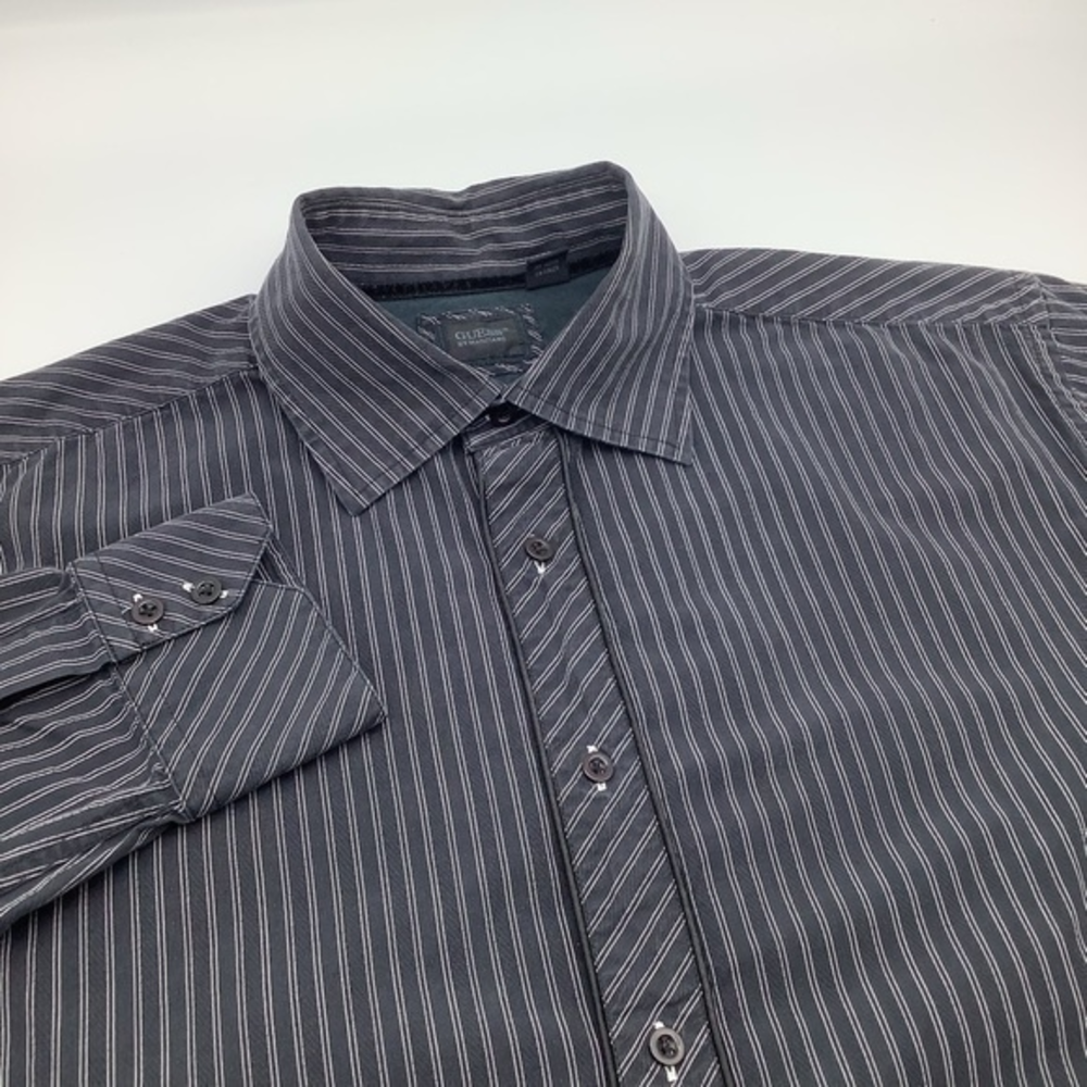Guess Mens Long Sleeve Button Up Shirt Black With White Stripes Size XL.